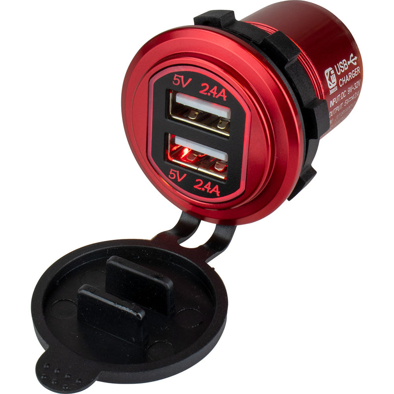 Load image into Gallery viewer, Sea-Dog Round Red Dual USB Charger w/1 Quick Charge Port + [426504-1]

