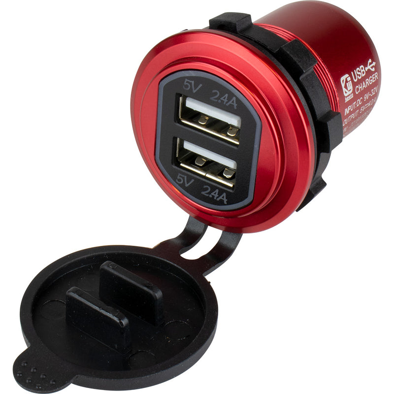 Load image into Gallery viewer, Sea-Dog Round Red Dual USB Charger w/1 Quick Charge Port + [426504-1]
