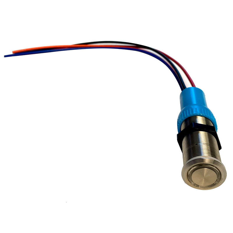 Load image into Gallery viewer, Bluewater 22mm Push Button Switch - Off/On Contact - Blue/Red LED - 1&#39; Lead [9059-1113-1]
