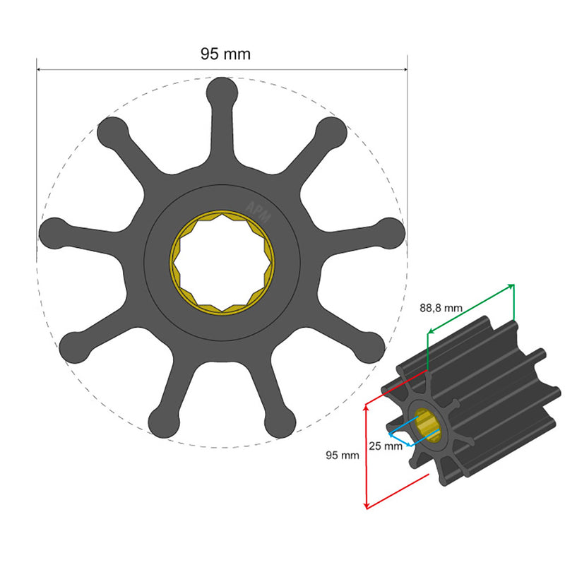 Load image into Gallery viewer, Albin Group Premium Impeller Kit 95 x 25 x 88.8mm - 9 Blade - Spline Insert [06-02-029]
