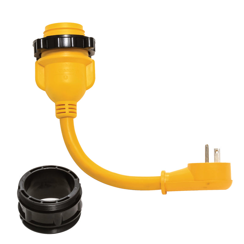 Load image into Gallery viewer, Camco PowerGrip Locking Adapter - 15A/125V Male to 30A/125V Female Locking [55635]
