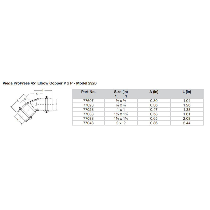 Load image into Gallery viewer, Viega ProPress 3/4&quot; - 45 Copper Elbow - Double Press Connection - Smart Connect Technology [77023]
