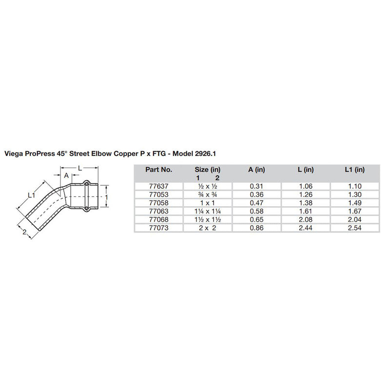 Load image into Gallery viewer, Viega ProPress 3/4&quot; - 45 Copper Elbow - Street/Press Connection - Smart Connect Technology [77053]
