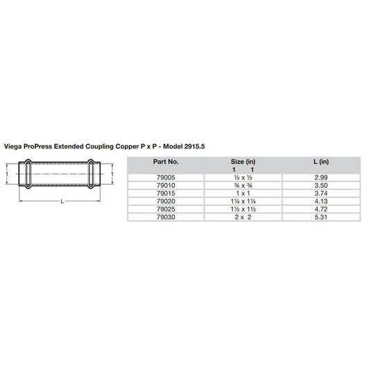 Viega ProPress 1/2" Extended Coupling w/o Stop - Double Press Connection - Smart Connect Technology [79005]