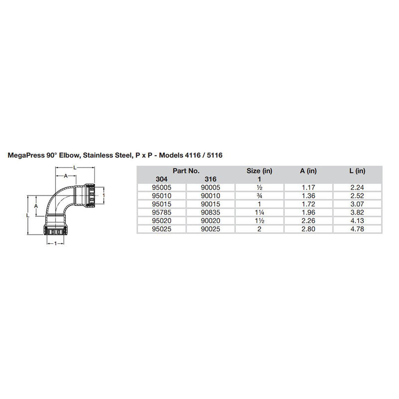 Load image into Gallery viewer, Viega MegaPress 1/2&quot; 90 Stainless 304 Elbow - Double Press Connection - Smart Connect Technology [95005]
