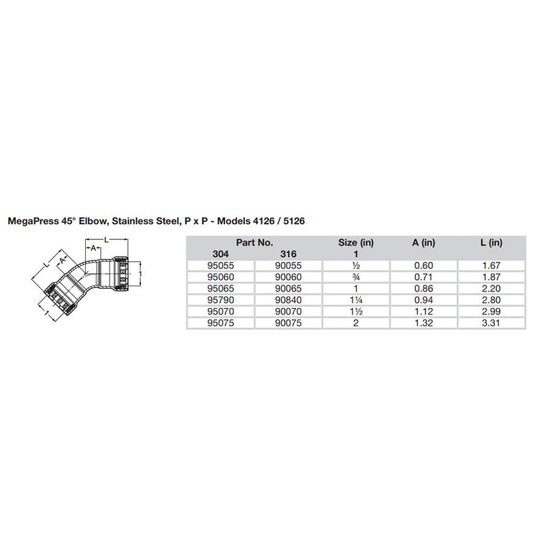 Load image into Gallery viewer, Viega MegaPress 3/4&quot; 45 Stainless Steel 304 Elbow - Double Press Connection - Smart Connect Technology [95060]
