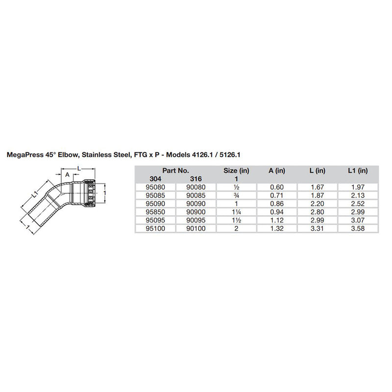 Load image into Gallery viewer, Viega MegaPress 2&quot; 45 Stainless Steel 304 Elbow Street - Press Connection - Smart Connect Technology [95100]
