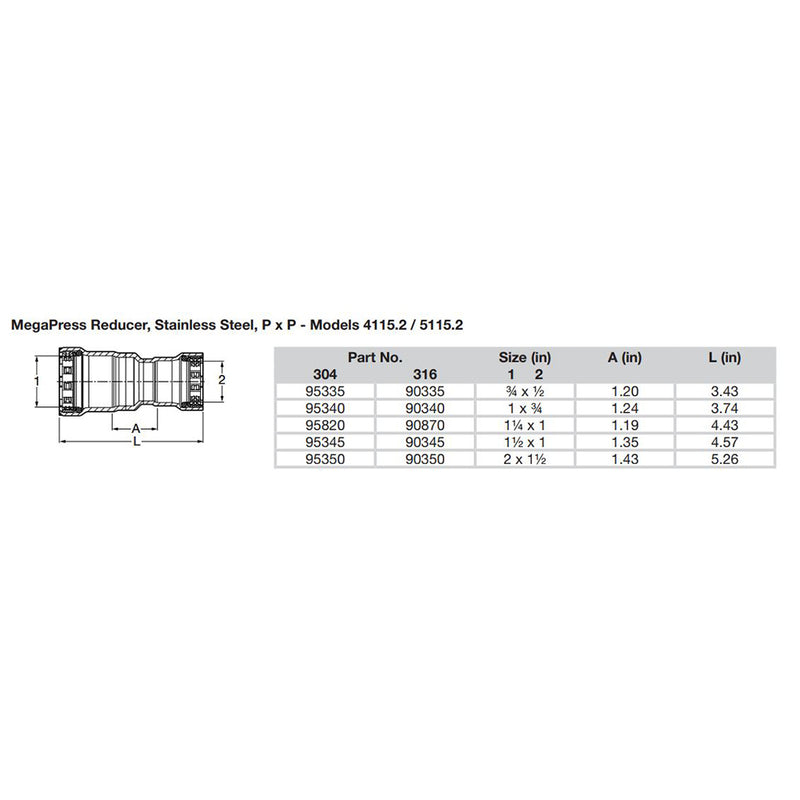 Load image into Gallery viewer, Viega MegaPress 2&quot; x 1-1/2&quot; Stainless Steel 304 Reducer - Double Press Connection - Smart Connect Technology [95350]
