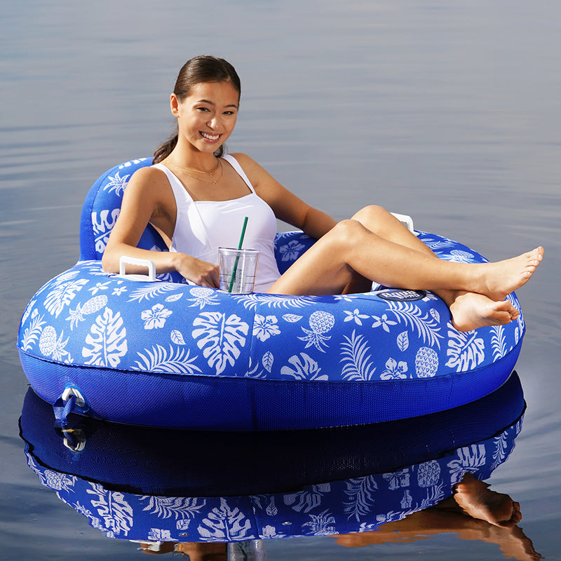 Load image into Gallery viewer, Aqua Leisure Supreme Lake Tube Hibiscus Pineapple Royal Blue w/Docking Attachment [APL20458]
