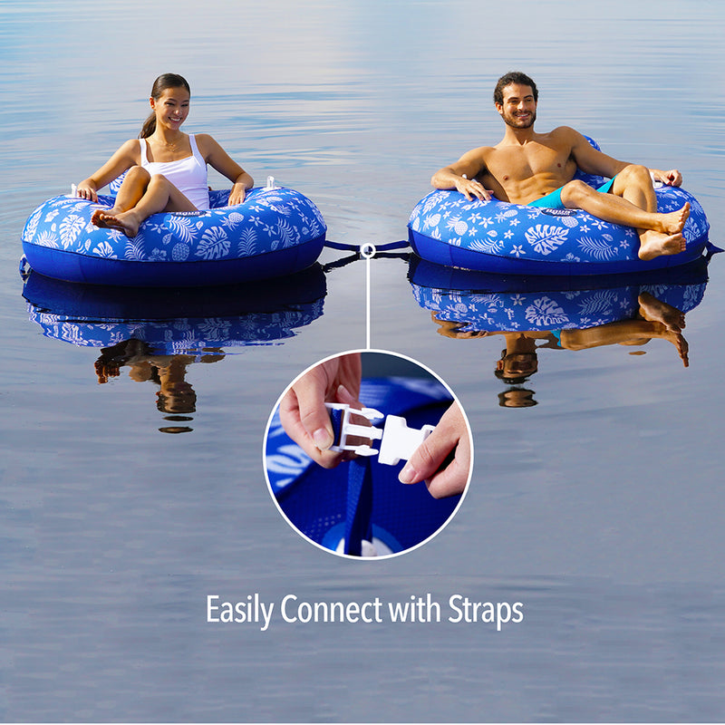 Load image into Gallery viewer, Aqua Leisure Supreme Lake Tube Hibiscus Pineapple Royal Blue w/Docking Attachment [APL20458]
