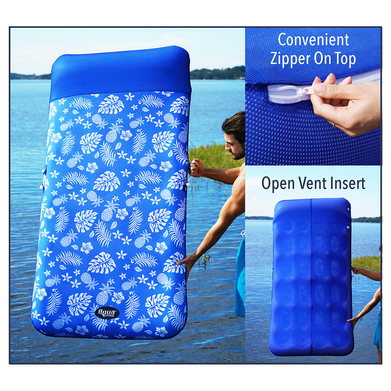 Load image into Gallery viewer, Aqua Leisure Supreme Oversized Controued Lounge Hibiscus Pineapple Royal Blue w/Docking Attachment [APL19977]
