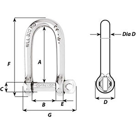 Wichard Self-Locking Long D Shackle - Diameter 6mm - 1/4