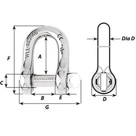 Wichard Captive Pin D Shackle - Diameter 5mm - 3/16