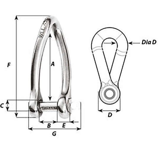 Wichard Captive Pin Twisted Shackle - Diameter 5mm - 3/16