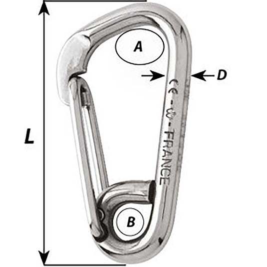 Wichard Asymmetric Carbine Hook - Length 60mm - 1/4