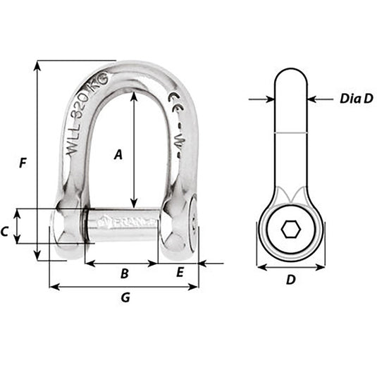 Wichard Self-Locking Allen Head Pin D Shackle - 6mm Diameter - 1/4