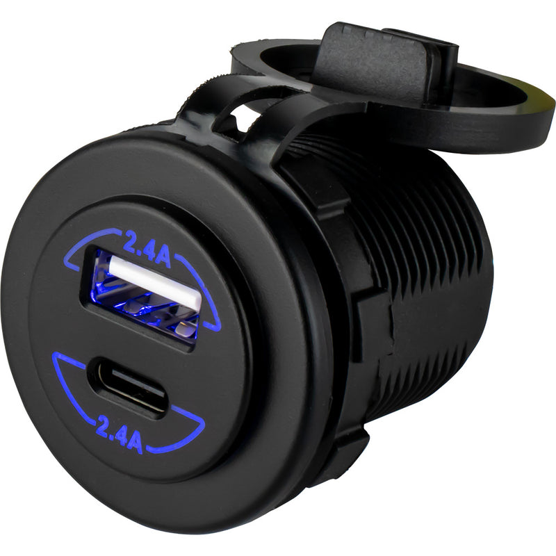 Load image into Gallery viewer, Sea-Dog Round Dual USB  USB-C Power Socket [426516-1]
