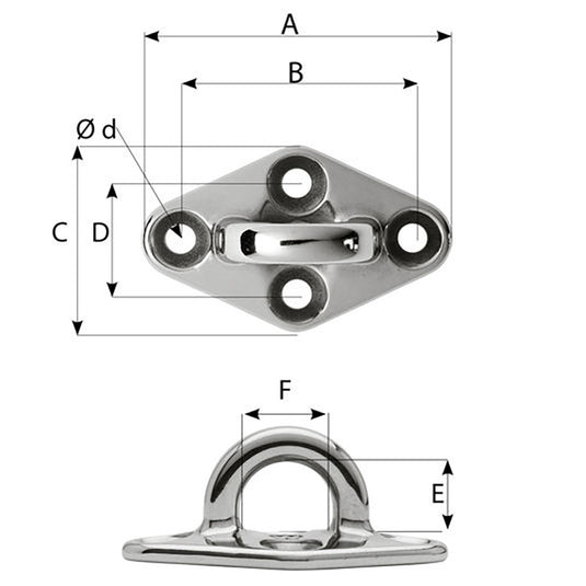 Wichard Diamond Pad Eye - Round - 60mm Length (2-23/64