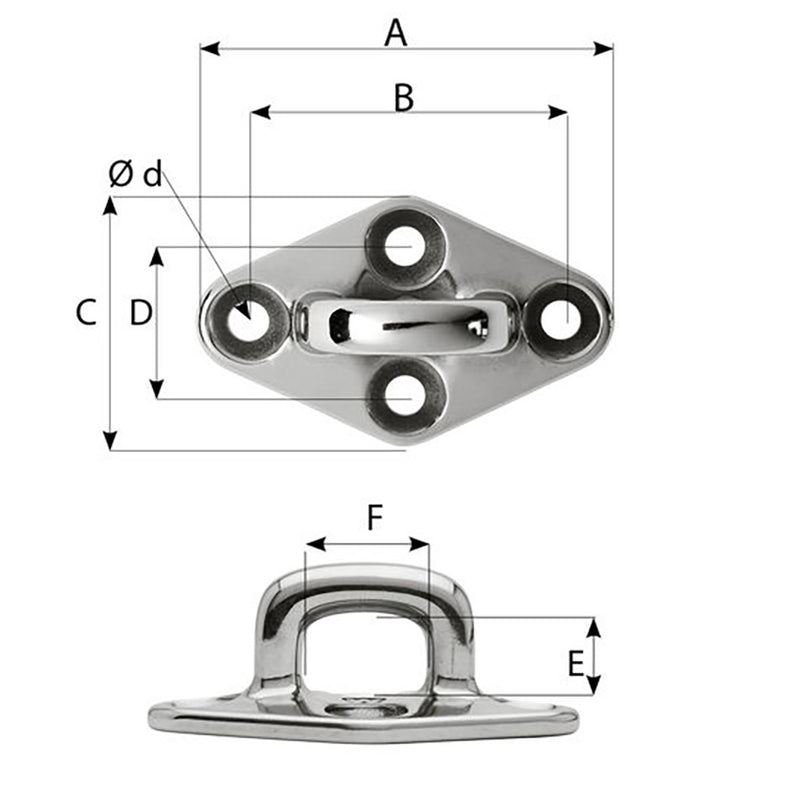 Load image into Gallery viewer, Wichard Diamond Pad Eye - Square - 60mm Length (2-23/64&quot;) - M5 Screw [6654]
